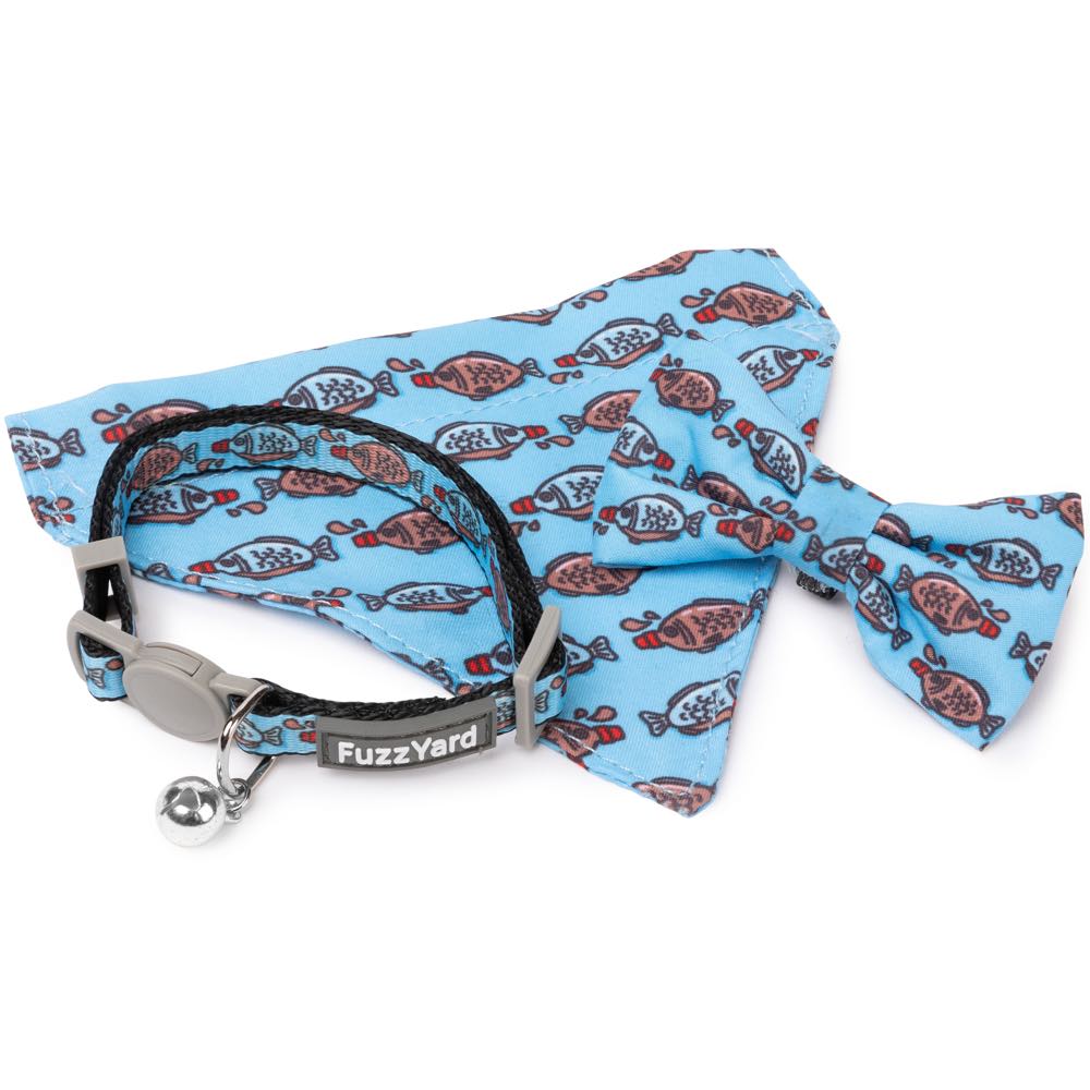 "FuzzYard Cat Collar, Bandana & Bowtie Fashion Pack (Soy Sauce Fish)"