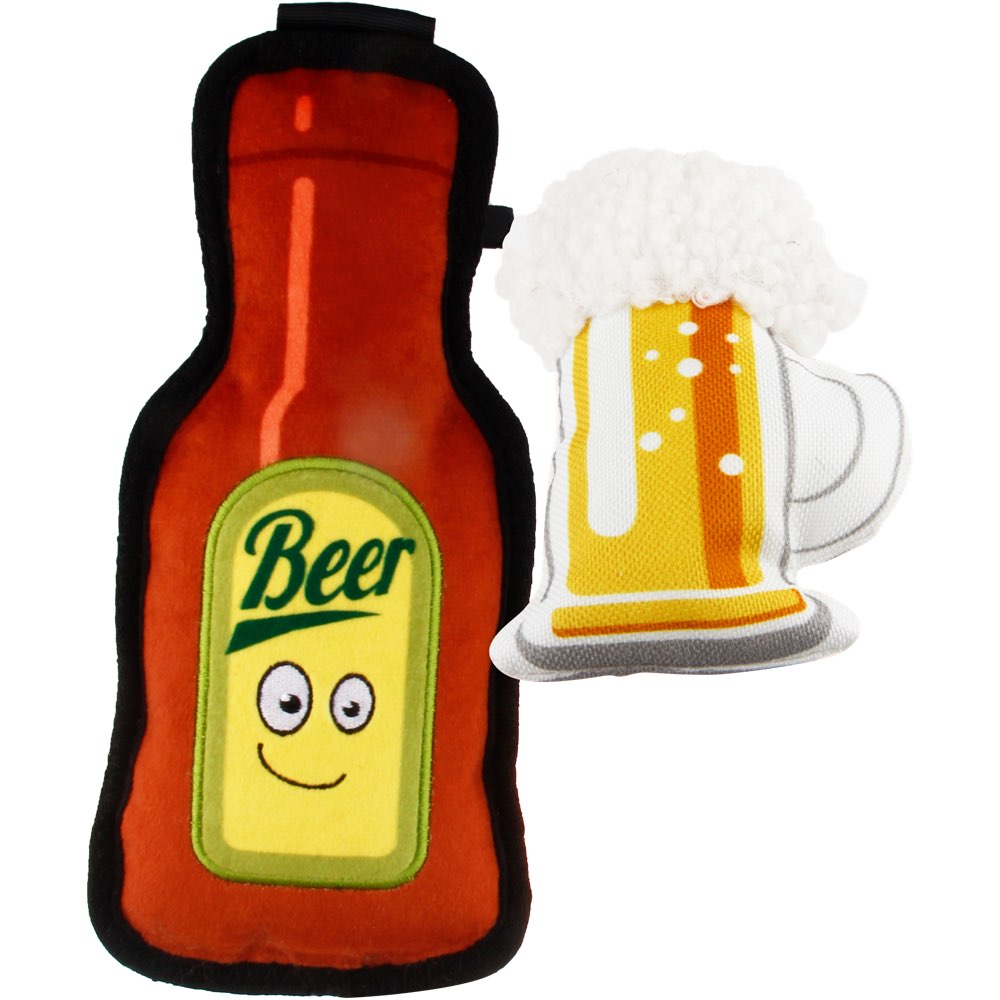 GiGwi Foody Friendz Tough Plush Dog Toy (Beer With Beer Mug)